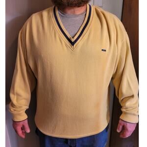 Vintage 90s Alexander Julian Colours Men’s Cotton V Neck Sweater L Yellow Navy